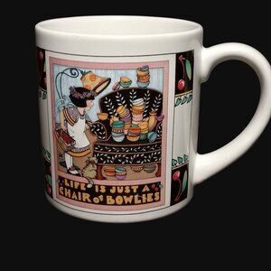 Vintage Ceramic Mug Chair Of Bowlies Design Cherry Border Engelbreit White Band